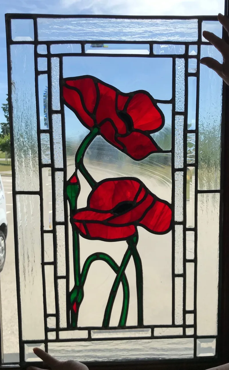 Vitrail au plomb coquelicot