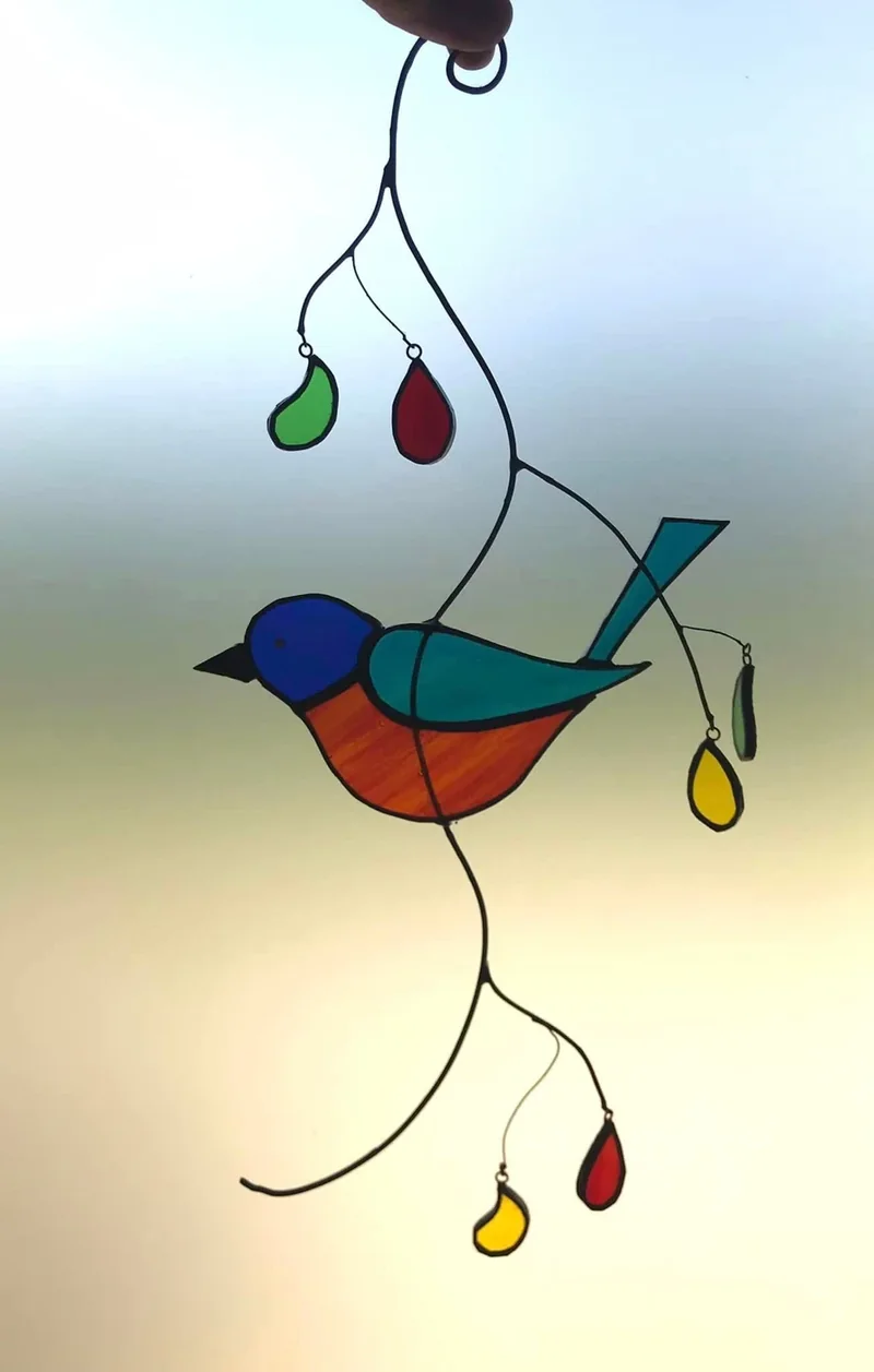 Vitrail oiseau à suspendre